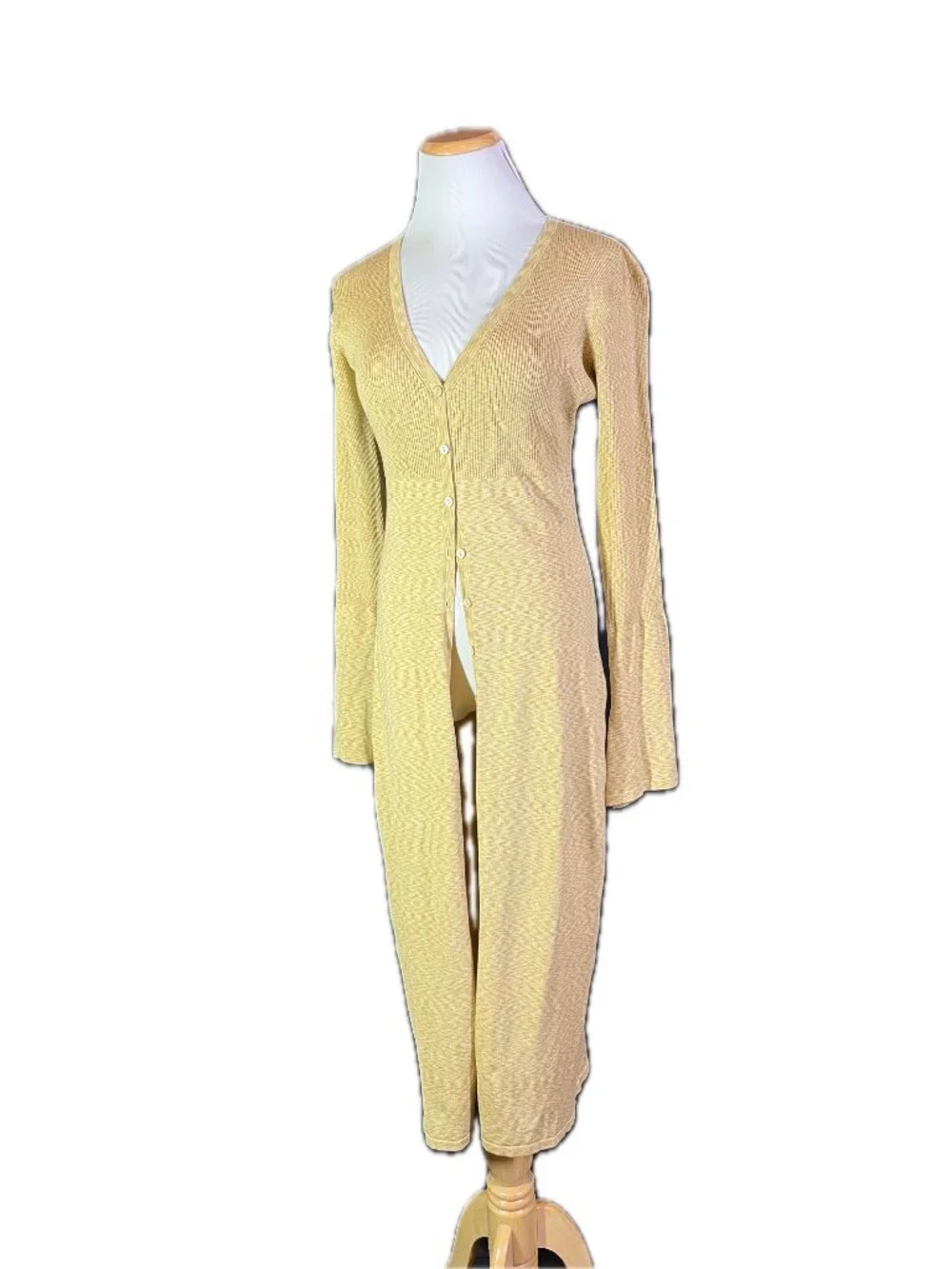 Tina Hagen Size S Long Knit Duster Cardigan Silk Yellow-Tan